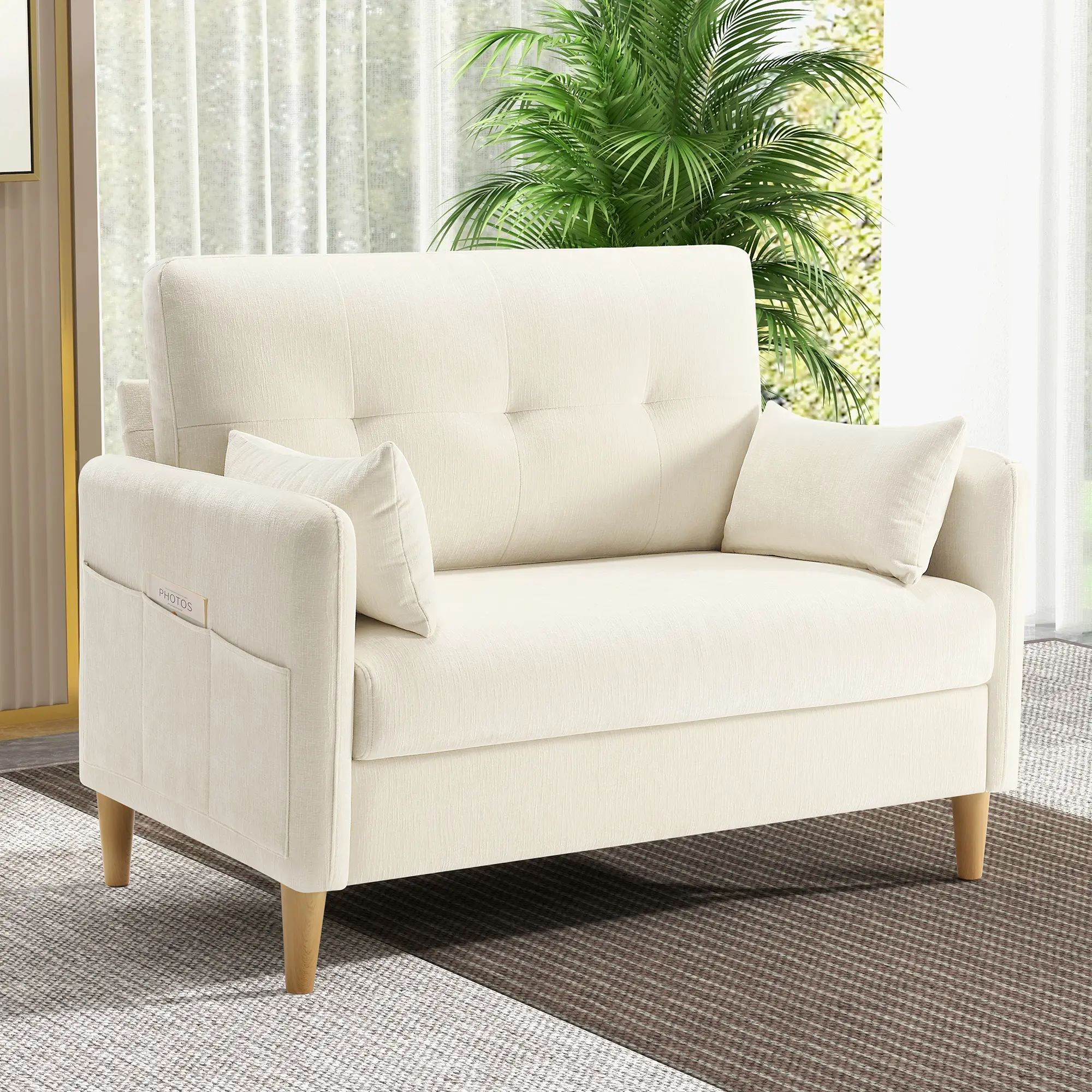 GuroMagicSofa 47'' Wide Chenille Upholstered Lounge Sofa - 2-Seat Cozy Comfy Loveseat Couch, Indoor Living Room/Bedroom Furniture with 2 Pillows, Ideal for Small Spaces Compact Sofa Fluffy Modern Sofa