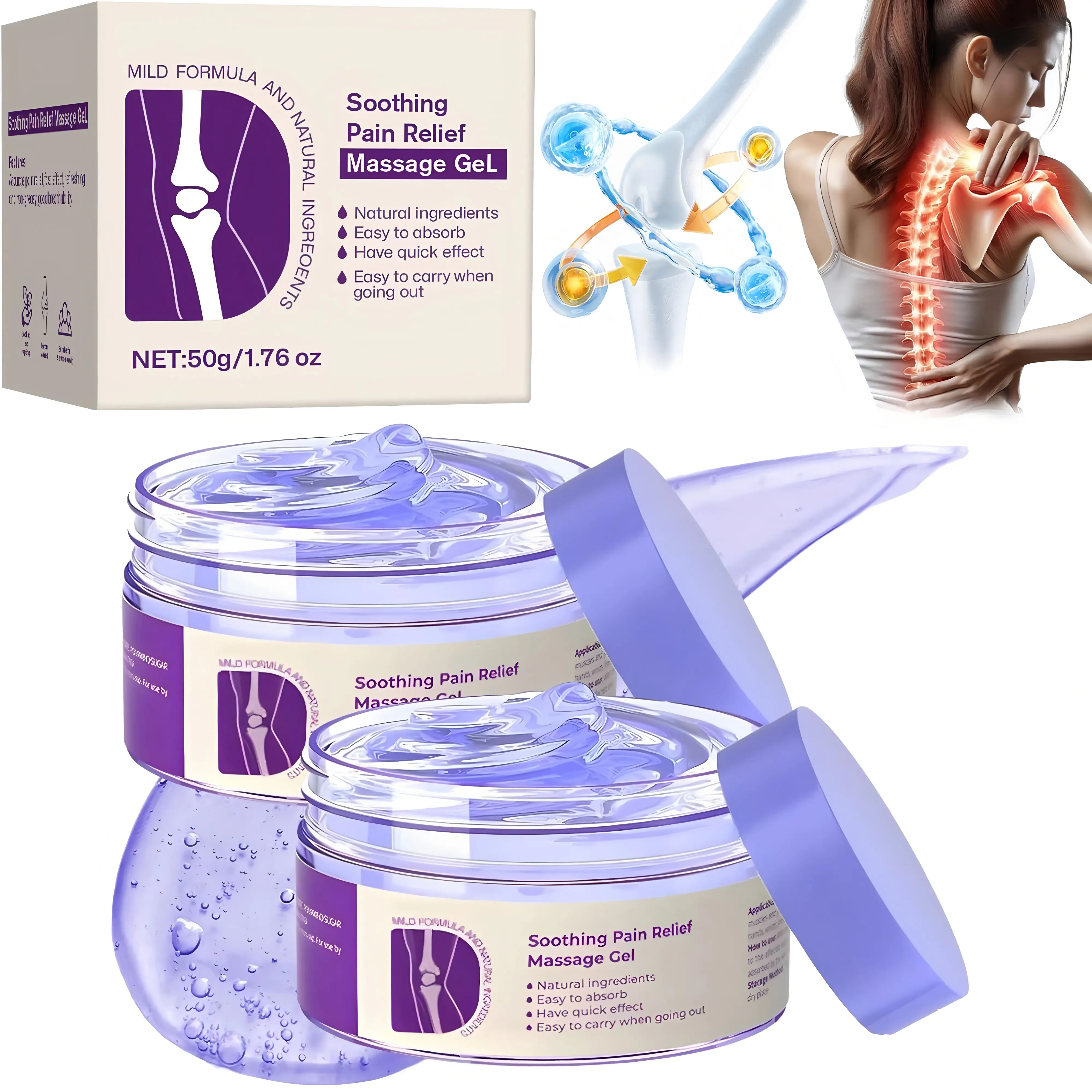 2Pcs Therapeutic Joint Relief Purple Gel - Healthcare Pain Treatment Cream, Helps Ease Joint Aches in Knees, Waist, Neck, Hands & Feet, Ideal for Fitness Activities