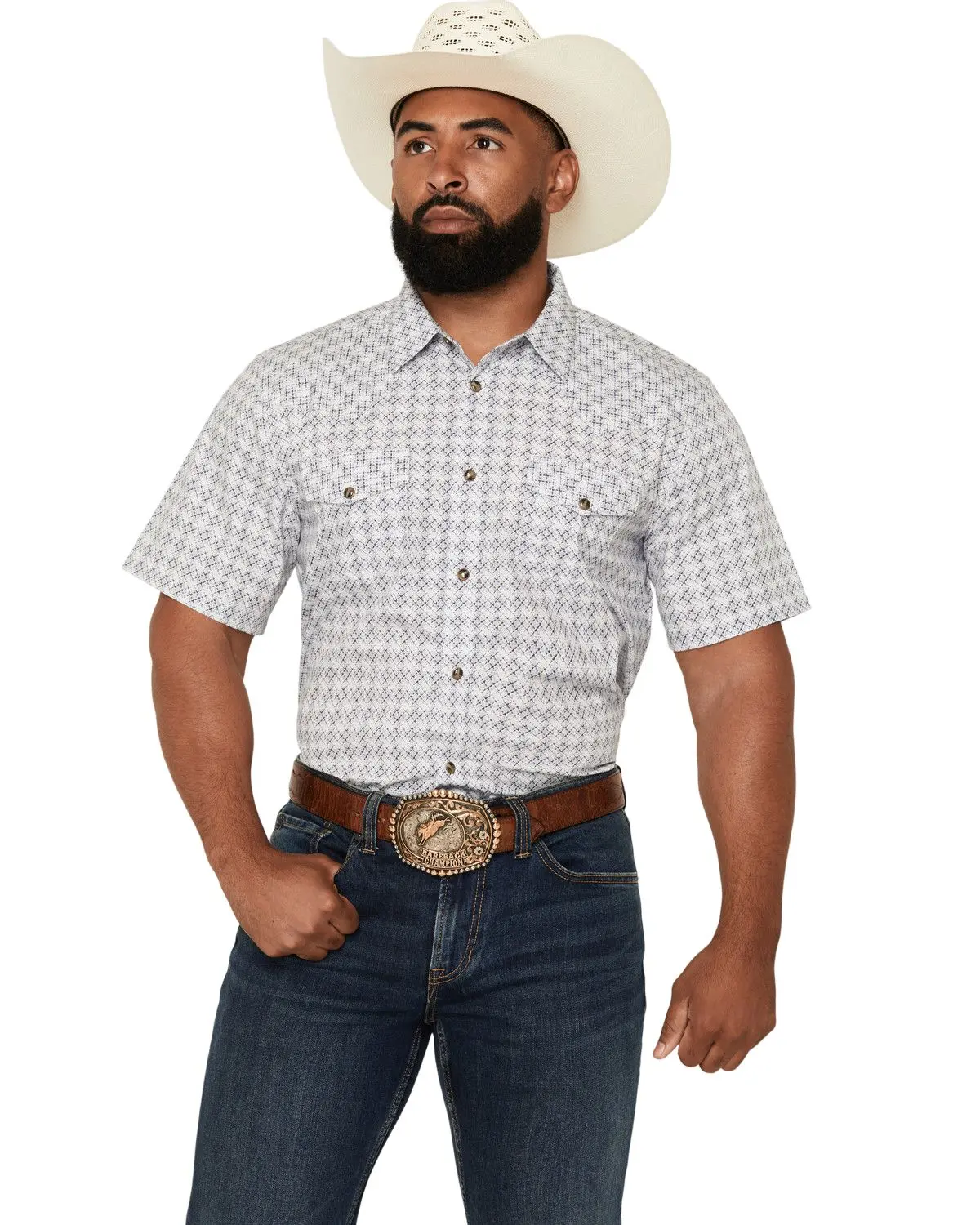 Gibson Trading Co Men's Men'S Vibe Check Geo Print Short Sleeve Snap - Gmfa26w1-Wht