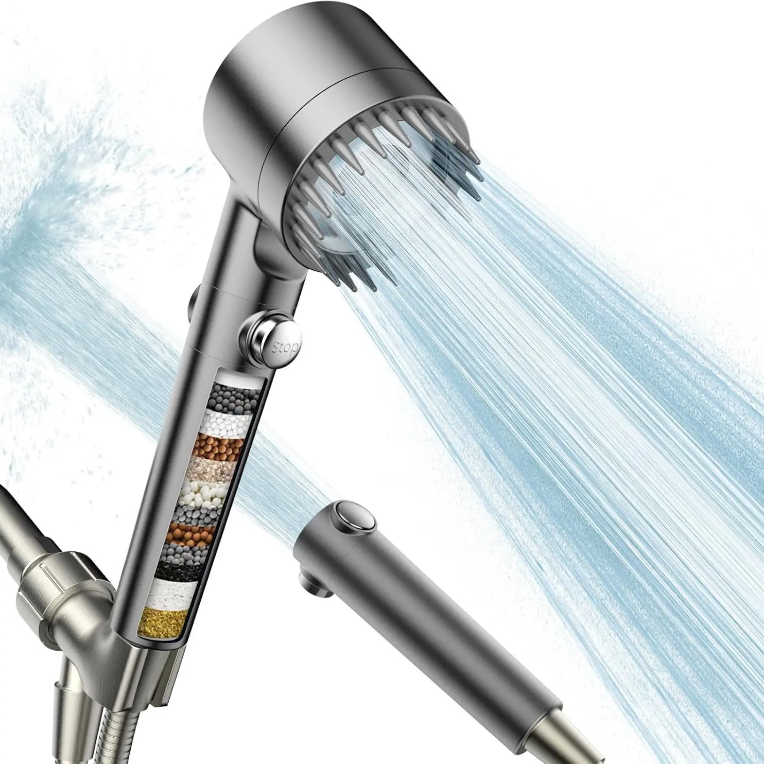 Grey Ion Drops Filtered Shower Head with Handheld, Built-In Filter for Hard Water, High Pressure Flow, Multiple Sprays, ON/OFF Switch, Water Therapy Home Bathroom Fixture