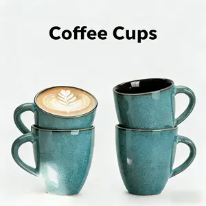 4 Pack 16 oz Large Coffee Mugs, Unique Handcrafted Ceramic Cups with Handle, Reactive Glaze Stoneware for Morning Latte Tea, Microwave & Dishwasher Safe Stackable