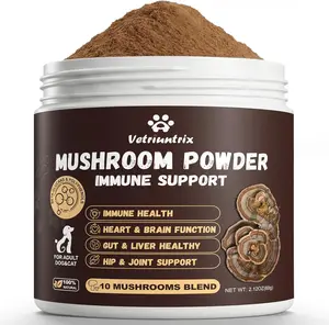 Turkey Tail Mushroom for Dogs, Organic 10 Mushroom Blend for Lipoma Lumps and Bumps, Dog & Cat Mushroom Supplements with 50% Beta Glucan, Joint Gut Immune Skin Support - 60g