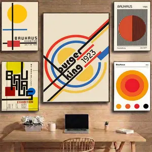 B-Bauhaus Trendy Lines Poster HD Heavy-Duty Self-Stick Waterproof Wall Decor Tool-free durable Conceals wall flaws elevates style for living rooms bathrooms & kitchens