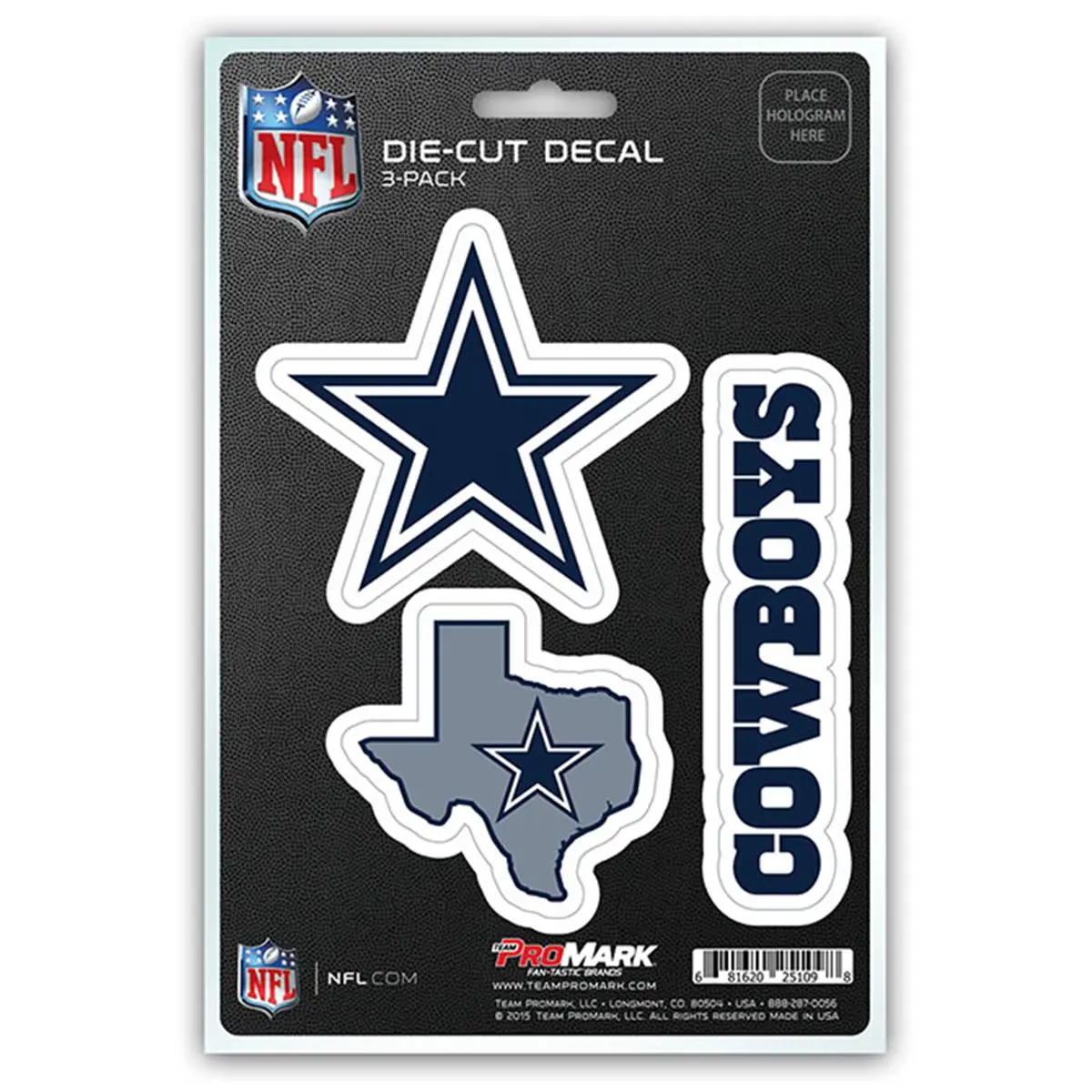 Pro Mark Dallas Cowboys Premium Die-Cut Invisible Adhesive Stickers - 3-Pack Scrapbooking Set, 5in H x 0.05in W x 8in L, Sports-Themed Sticker Assortment for Sports Fans to Show True Team Spirit & DIY Stamping