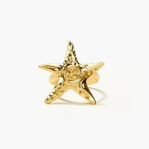 en route Gold Starfish Ring, Ocean-inspired Summer Essential, Complement Chunky Necklace Layers or Elevate Vacation Beachwear Looks #SpringStatements