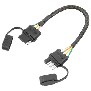 16 AWG 4 Pin Flat Trailer Extension 32 inch, Vehicle-Side and Trailer-Side 4 Way Connector with Rubber Dust Cover Pure Copper Wire Loom Tubing Protection, 4 Flat Trailer Wire Extension