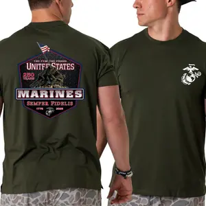 USMC 250th Anniversary T-Shirt, Iwo Jima Memorial Two-Sided Tee, Proud Marine Corps Patriotic Military Shirt for Men & Women