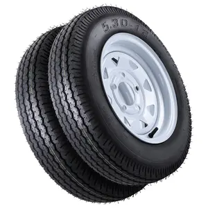 Heavy-Duty Trailer Tire and Wheel Set – 2 x 5.30-12 Tires on 12'' Rims, 6-Ply, Load Range C, 5 Lug 4.5'' Bolt Design – All-Weather, High Load, Easy to Install – For Utility, Camping, Small Boat Trailers