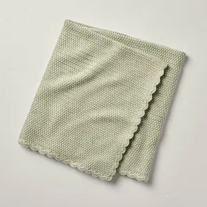 Scalloped Trim Knit Baby Blanket Sage Green - Hearth & Hand with Magnolia: Acrylic Cotton Throw, OEKO-TEX Certified