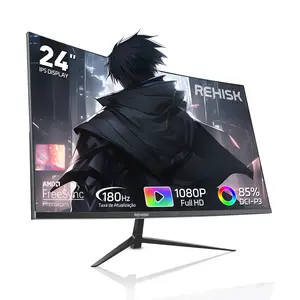 REHISK 24" Slightly Curved Gaming Monitor 180Hz FHD IPS 1ms AMD FreeSync Speakers Borderless Design HDMI DP for PC PS5 Xbox Esports & Gaming