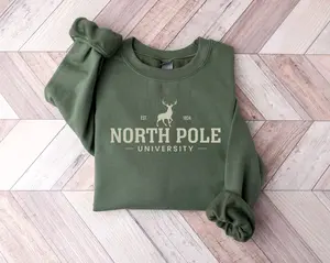 North Pole University Sweatshirt, Christmas Sweater, Holiday Gifts, Christmas Collage Sweatshirt, Santa Sweatshirt, Christmas Gift, Xmas Tee