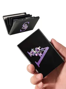 Letter Pattern Stainless Steel Business Card Holder, RFID Credit Card Holder, Casual Trendy Card Holder for Men & Women, Gift Ideas for Birthday, Teachers Day Gift