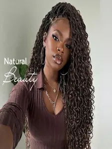 Goddess Faux Locs Wigs for Women, 34 Inch Full Lace Curly Synthetic Wigs, Baby Hair, Bohemia Locs, Boho Locs, Twist Crochet Curls, Braid Braided Wig, Bohemian Braided Wig