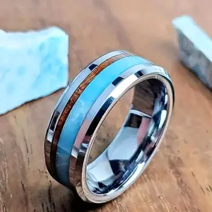 Vintage Silver Wood Grain Stainless Steel Ring with Groove for Men and Women Jewelry - Anniversary Gift, Fashion Ring for Men