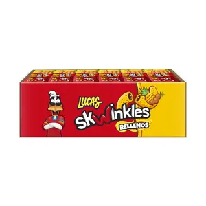 Lucas Skwinkles Rellenos Pineapple Tamarind Filled Flavored Sweet and Sour Candy Strips 12 Pieces for Treats, Fruit, Parties, Piñatas Snack Bonbon Mexican Candy Dulces Mexicanos Spicy Tangy