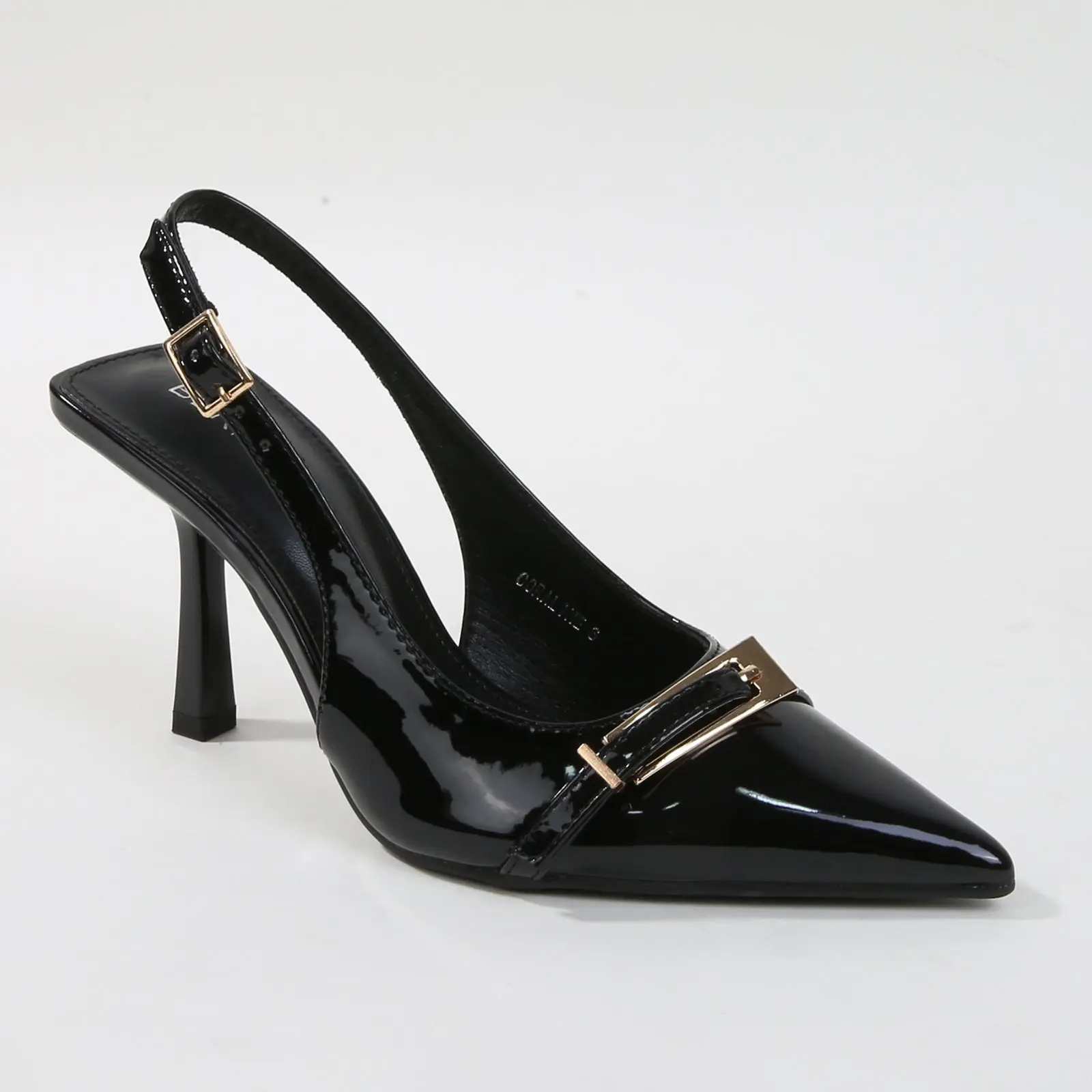 BERNESS Women's Coraline Patent Slingback Heels, Elegant Pointed Toe Stilettos with 3.5" Heel & Gold Buckle, Comfortable for Office & Formal Wear, Shoe, Comfortable Heels