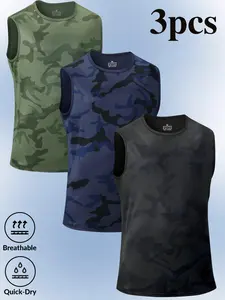 Men's Camouflage Sleeveless Vest, Quick-Dry Round Neck Tank Top for Active Wear, Tank Tops Workout, Stylish Camo Gear for Summer Activities, Fitness Workout Vest