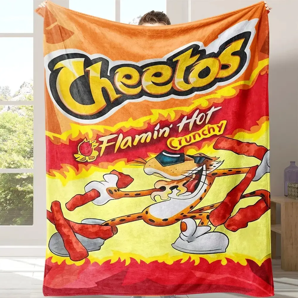 Cheetos Pattern Flannel Blanket 1 Count Multifunctional Throw Blanket with Storage Bag Warm Napping Blanket for Home Office Travel