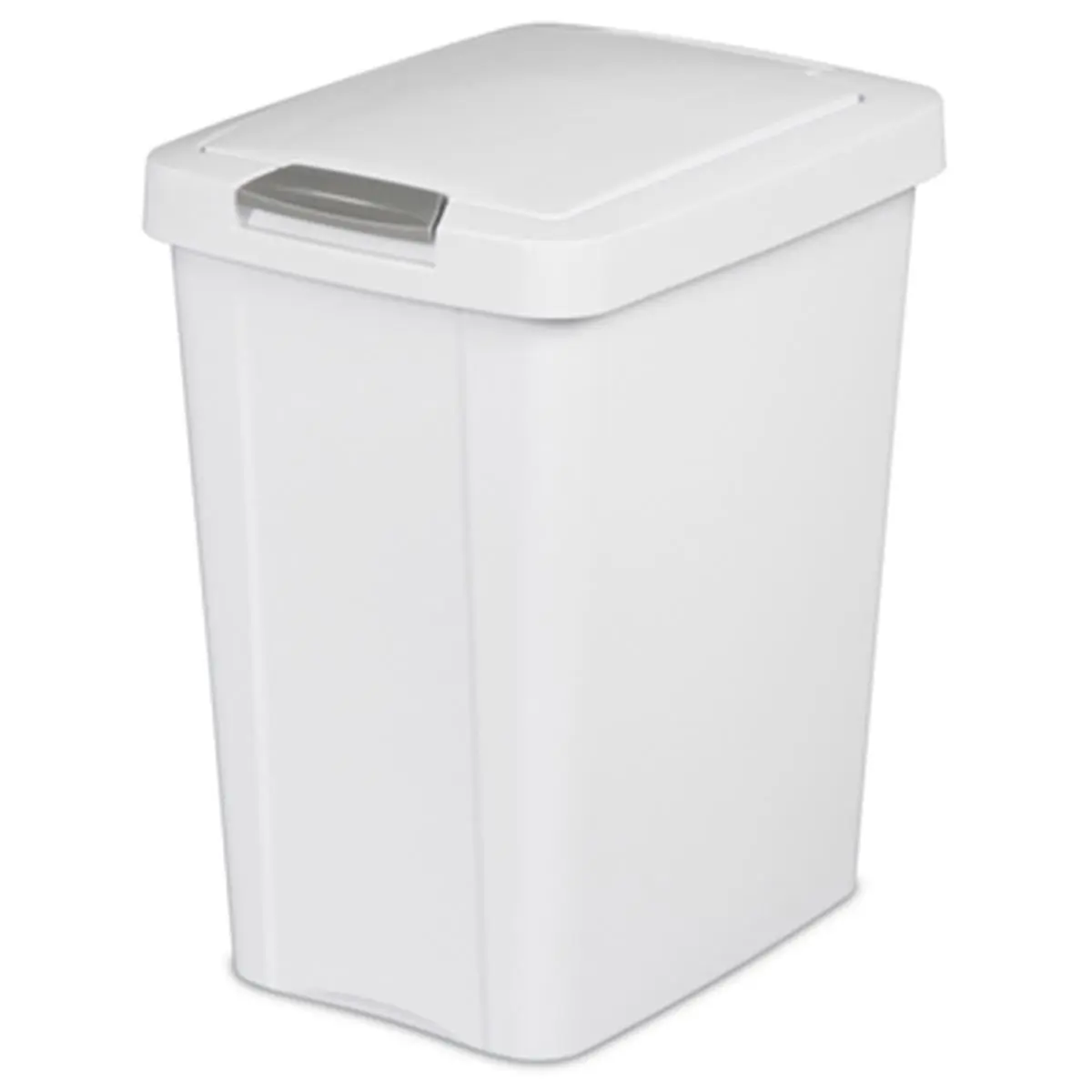 212 MAIN Slim Oblong Touch-Top Metal Wastebasket Can - 7.5gal (28L), 2.75 lbs, Polished Finish, Secure Latch, Sleek Profile, White Bathroom Home Care Supplies Trash Bin