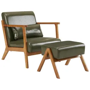 MOJAY Modern Accent Chair with Ottoman, PU Leather Upholstered Armchair Living Room Chair for Bedroom, Balcony, Reception