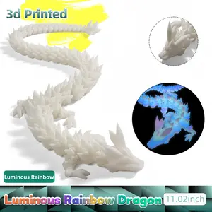 Glow-in-the-dark colorful 3D printed dragon, 11 inches, model, bendable animal toy statue, movable joints, home and office decoration, holiday gift, stress relief, glowing 3D printed dragon Curve Luminous Magical Ornaments Decor Cute