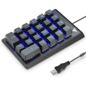 Number Pad, Mechanical USB Wired Numeric Keypad with Blue LED Backlit 22 Key Numpad for Laptop Desktop  PC Black (Blue switches)