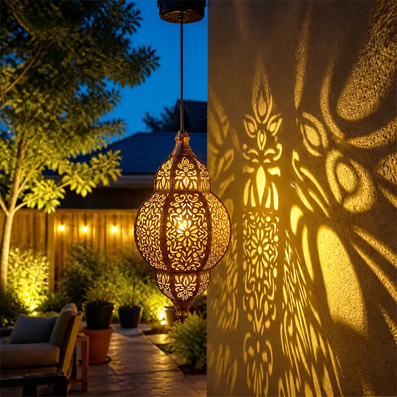 Moroccan Solar Lantern - Waterproof Solar Outdoor Lights with Retro Dynamic Shadow Projection, Hanging Light for Garden, Home Decor, Aesthetic Unique Decor,dorm essentials,home essentials,camping essentials