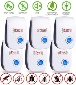 6-Pack Electronic Pest Reject Control Ultrasonic Repeller Home Bug Rat Spider Roaches Non-Toxic Safe for Kids & Pets LED Night Light Plug-in Indoor Use