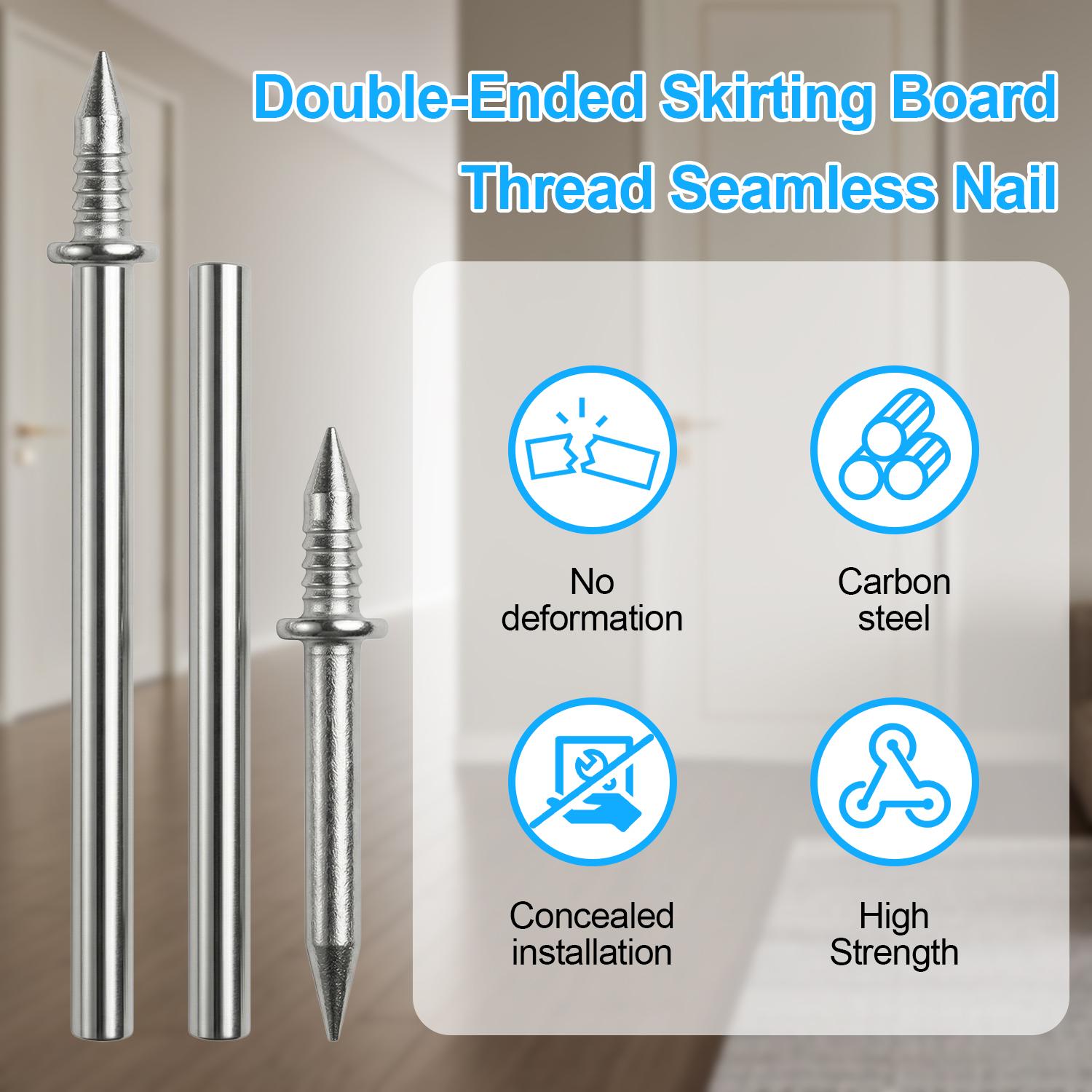 VAYWET 200pcs / 100pcs Double-Head Skirting Thread Seamless Nail Solid Wood Baseboard Screws Invisible Screws Nail with Specific Sleeve Tool Nails Hidden Traceless Sheep Horn Rustproof Masonry Nails Panel Pins Wall Nails For Skirting Lines Wood Veneer