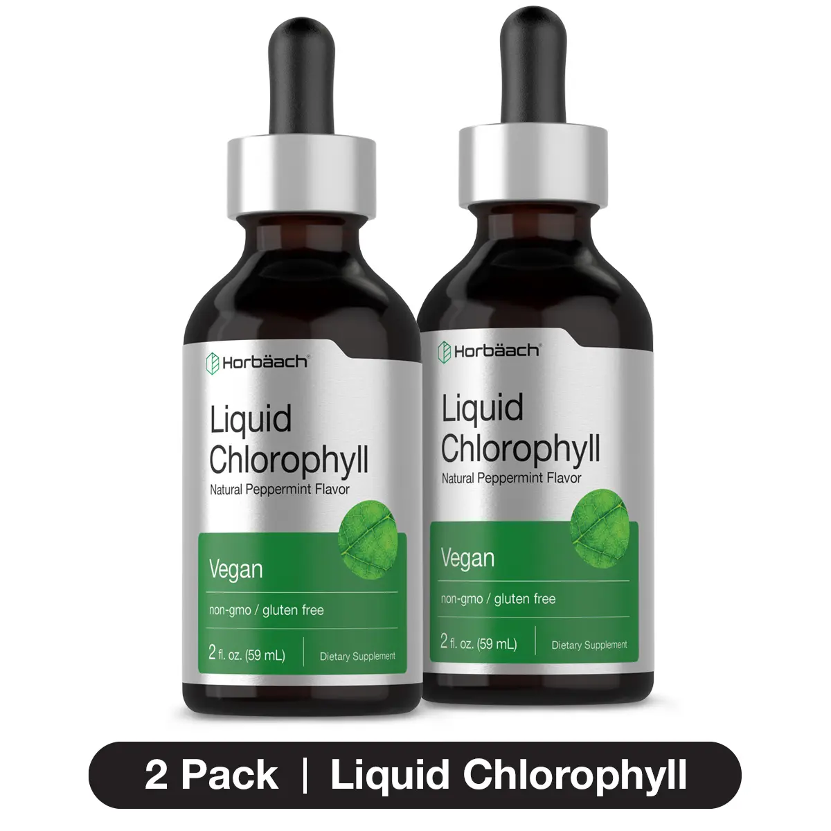 DOUBLE PACK Liquid Chlorophyll Drops - 2 oz - Vegan, Non-GMO, and Gluten Free Formula - Natural Peppermint Flavor