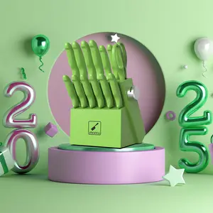 imarku green 14 PCS Knife Set with Block, Sharp Knife Set with Built-in Sharpener, Japanese Stainless Steel Kitchen Knife Set, Best Gift