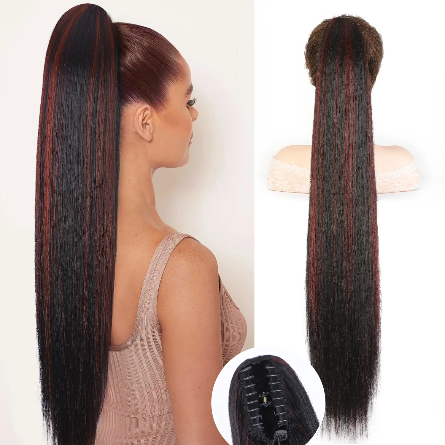 30inch-S Black with Burgundy Highlights