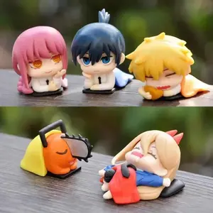 Cute Chainsaw Man Figure Sleeping Denji Makima Aki Statues Anime Kawaii Power Figurine Pochita House Decoration Desk Accessories
