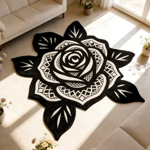 Modern Creative Rose Pattern Carpet, Foldable Easy Care Plush Floral Shaped Rug, Decorative Area Rug, Living Room Bedroom Decor, Large Area Mat