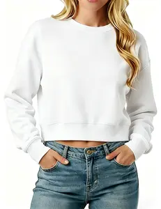 Cropped Sweatshirt for Women Oversized Crewneck Cotton Long Sleeve Crop Pullover Casual Lightweight Boxy Sweater