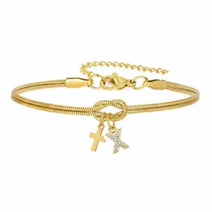 Twin Knot Cross Initial Couple Bracelet ️️ | A--Z |   Adjustable Snake Chain Bracelet |   Perfect Gift for Lovers