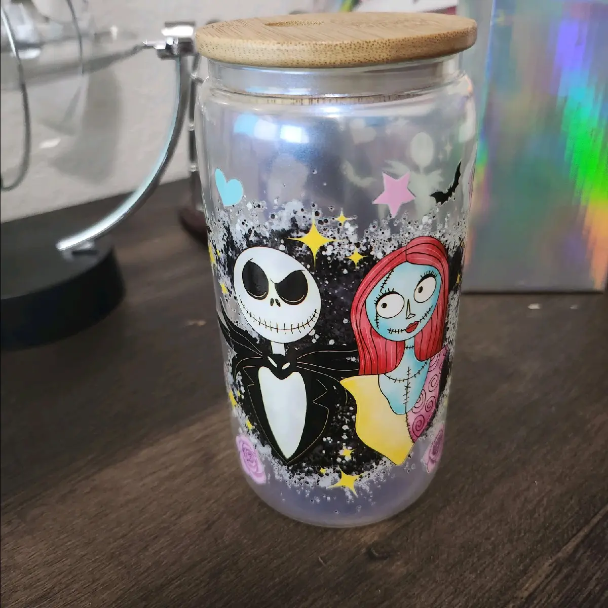 iridescent 16oz glass cup