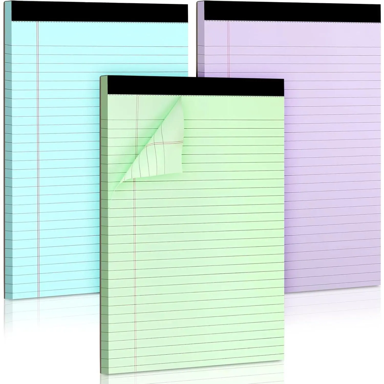 Colored Legal Pads, 3 Pack Writing Pads 8.5 x 11 inch,  Perforated Notebooks with Sturdy , Wide Ruled, 30 Sheets Per Writing Pad for School, College, Office, Professional (Blue/ Purple/Green)