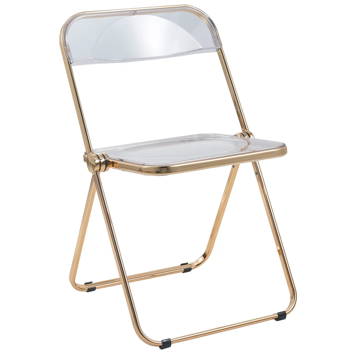 Lawrence Acrylic Folding Chair with Gold Metal Frame, Clear