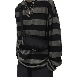 Striped round neck long sleeved T-shirt pullover shirt punk Harajuku streetwearRAIMENTRY
