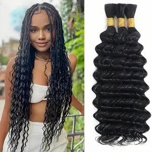 Human Braiding Hair For Boho Braids 100g Deep Wave Bulk Human Hair for Braiding Knotless 12A 100% Unprocessed Brazilian Virgin Hair Extensions Bulk Bohemian 1 Bundles Natural Color 18inch