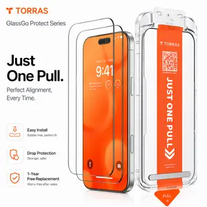 TORRAS glassgo Screen Protector for iPhone , 12FT Military-Grade Shatterproof, Aerospace Tempered Glass, Easy Install Alignment Kit, Bubble-Free, Anti-Scratch, HD Clear, 2-Pack