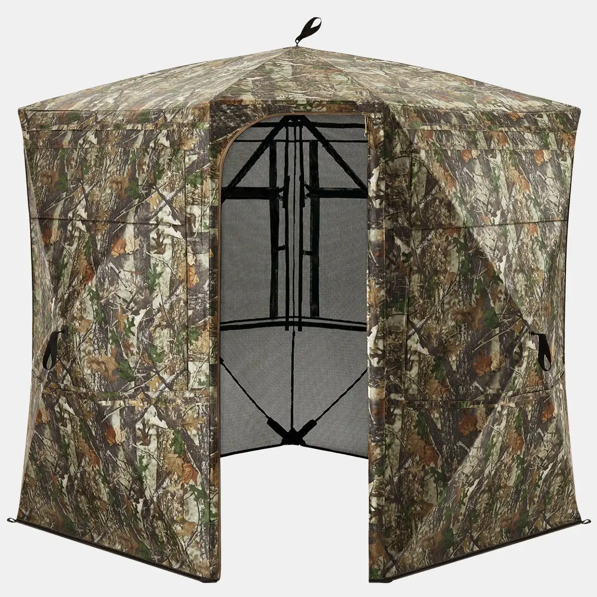 VisTall 360 See-Through Ground Blind | 75-Inch 3 Person Pop Up Deer Blind with No-Trip Door | Portable Camo Hunting Blind with Blackout Curtain for Whitetail Deer Hunting
