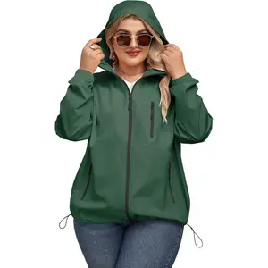 Plus Size Womens Rain Jacket with Hood Waterproof Raincoats Lightweight Packable Outdoor Trench Coat XL-5XL