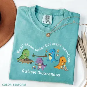 Comfort Colors Autism Dinosaur Inclusion Shirt, Autism Awareness Graphic Tee, Neurodiversity Mental Health T-shirt, SPED Teacher Gift