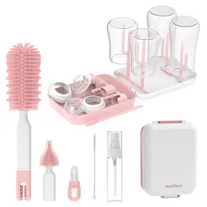 Momfann Bottle Brush Kit, Innovative Push-Press Design for Better Cleaning - Baby Bottle Cleaner Brush for Baby Bottle, Breast Pumps, Nipples, and More - Can Generate Foam for Better Cleaning