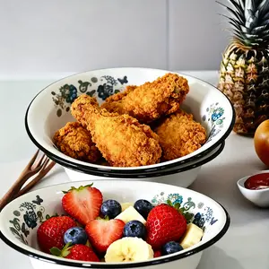 Retro Floral Enamel Bowl - Sturdy And Scratch-resistant Soup Plate, Ceramic Soup Bowl, Suitable for Instant Noodles, Kitchen And Dining Use, Outdoor Camping Utensil, Soup Bowl Set, Enamel Soup Bowl, Noodle Bowl, Camping Dishes, Vintage Design