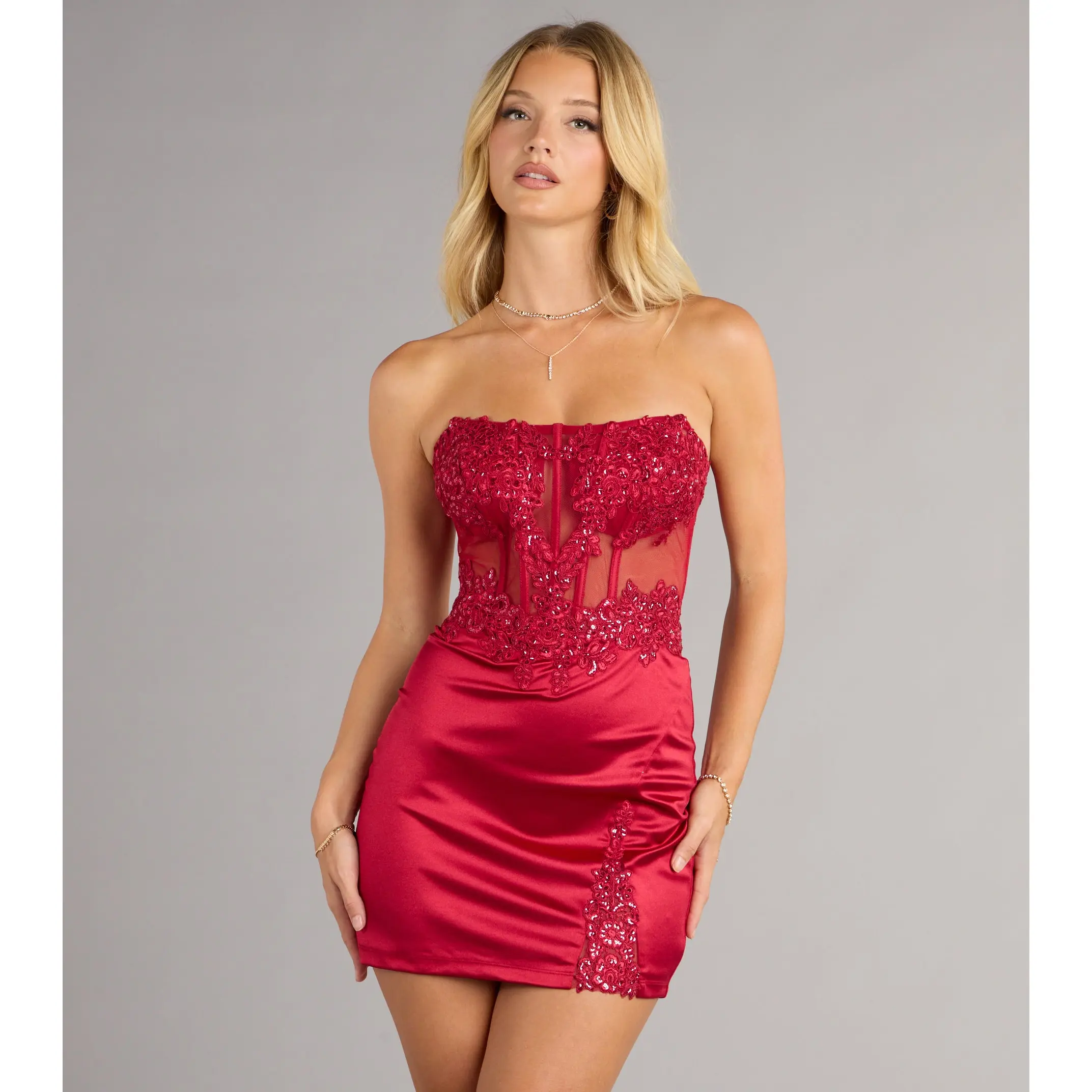 Abrianna Satin Corset Mini Dress