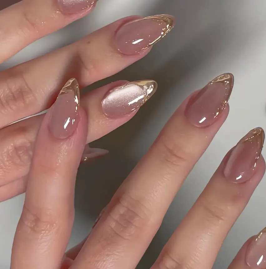 cat eye gold french nails/ hand painted nails /custom press on nails/ hand made Press on Nails/Faux Acrylic Nails/ Gel Nails/Press on Nail