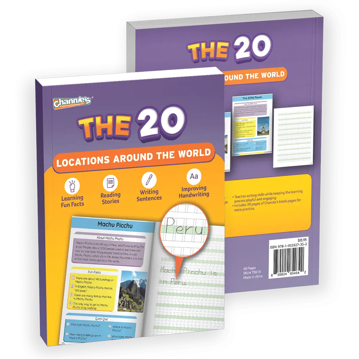 Channie's The 20 FAMOUS LOCATIONS AROUND THE WORLD- Read, Write, & Practice Neat Handwriting All Together. Improves Handwriting Quickly!